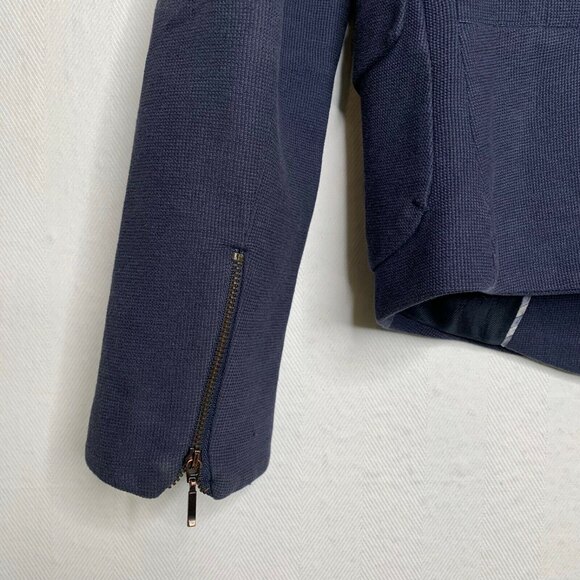 Zara Basic Schoolboy Blazer Knit Navy Blue Womens Sz M Zip Cuffs Single Button - Picture 6 of 10